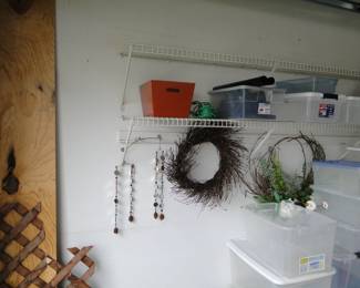 Wreaths and storage bins, lots and lots of storage bins