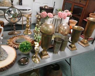 Brass vases, and brass candlesticks too