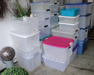 Stacks of storage bins