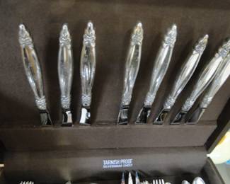 Silverware chest complete with silverware, Rogers Brother's complete service for eight including children's pieces as well.  Garland is the pattern