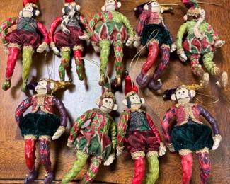 Court Jester Monkey ornaments.  Perfect for any decorating need, or scaring the hell out of someone