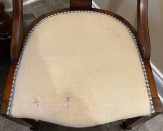 R39 - $85. Victorian Nursing Chair / Single Side Chair. Needs reupholstered - has 2 holes in the fabric. Beautiful inlay design. 