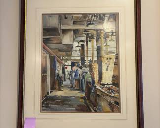 R32 - $75. Stella Platt original Watercolor.  (United Kingdom, b.1913) Measures 22.25" wide x 26.25" tall framed. 