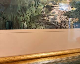 R18 - $95. A.Whyte Signed Painting. "A Path Past Birches" Watercolor & India Ink. Measures 19" wide x 23" tall. 