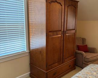 R5 - $1,250 Each. (2 Available!) English Wardrobe from "The Royal Oak Furniture Company" in England. Online listed as Balmoral Two Door Ladies Wardrobe in Oak.Shelf and clothes bar are adjustable. *Excellent Condition*. Measures 46" wide x 24" deep x 76" tall. Located on the 2nd story. We do have the directions to take this apart to move in pieces. If you're interested send your offers early so we're not taking apart at the last minute!