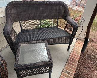 R67 - $100. Porch Rocking Chair & Bench with 1 side table. No cushions - but still in very good shape. 