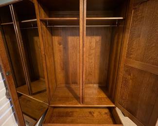 R52 - $1,250 Each. (2 Available - this is #2) English Wardrobe from "The Royal Oak Furniture Company" in England. Online listed as Balmoral Two Door Ladies Wardrobe in Oak. Shelf and clothes bar are adjustable. *Excellent Condition*. Measures 46" wide x 24" deep x 76" tall.  We do have the directions to take this apart to move in pieces. If you're interested send your offers early so we're not taking apart at the last minute!