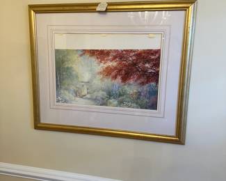 R78 - $150. "An English Garden" Original Watercolor by Freda Webster Green. Framed it measures 33" x 27". Painting has slid in the frame and needs to be pulled back up. 