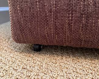 R7 - $175. Brown Tweed Fabric Loveseat with Shelter Arms and Contrast Piping. On Wheels. Excellent Condition. Measures 58" wide x 35" deep x 33" tall. 