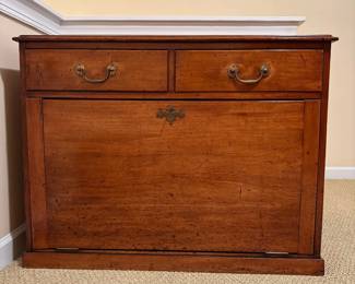R12 - $375. Antique English Coffer / Chest with 2 drawers and drop down front. (Brought from England) Measures 39.5" x 21" deep x 30" tall. Has original key and does lock! Drop front has a little warping on the left side but it does close and lock. 