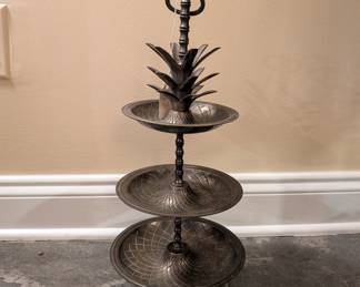 R105 - $25. 3 Tiered Silver Plated Pineapple Tray. 