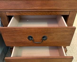R4 - $95. PAIR of Nightstands in Excellent Condition. 2 drawers that slide easily. No brand. Measures 22" wide x 16" d x 24.5" tall. 
