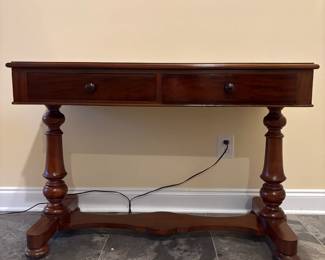 R35 - $450. Antique English Writing Desk / Entry Table. Measures 41" wide x 21" deep x 29" tall. Drawers both slide easily. Top has pulled apart a little bit with age where the boards were originally connected - you don't really notice unless it's empty. Could work as a desk, sofa table or entry table. 