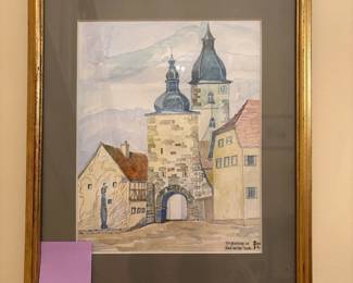 R107 - $30. Framed Print Titled "Kirchenburg in Saal an der Saale". Measures 11" x 13" tall. 