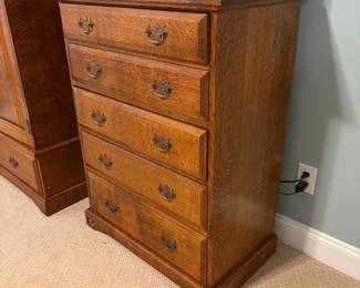 R53 - $375. Chest of Drawers from "The Royal Oak Furniture Company" in England. Five Drawer Chest in Solid Oak. Measures 32" wide x 18" deep x 42" tall. 