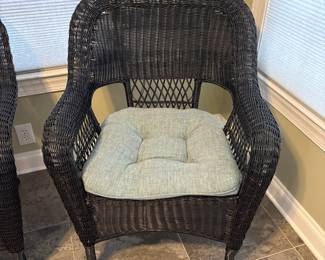 R30 - $250. 4 Piece Patio Set - Used in a sunroom and Like New Condition! Includes Loveseat (51" long), Pair of Arm Chairs (28" wide) & Coffee Table (35" wide x 21" deep x 17" tall). Just in time for Spring! Woven Plastic giving it a wicker look.