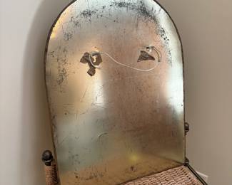 R10 - $55. Arched Decorative Wall Mirror with Copper & Silver-Toned Metalwork Details. Measures 16" x 21" tall. Excellent Condition. 