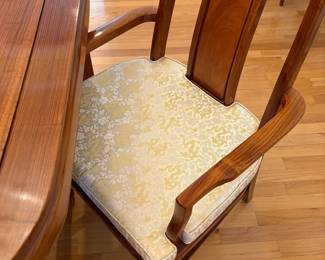 R1 - $850. Excellent Condition - you will not find a set in better condition! Rosewood Dining Table with 8 Chairs. Measures 42" wide x 60" long with NO leaves. Includes 2 that are 17.75" each. 6 Side Chairs are 17.75" wide x 18" deep x 42" tall. 2 Arm Chairs are 21.75" wide x 20" deep x 42" tall.  Floor to seat of chairs is 16.75". Very comfortable chairs!