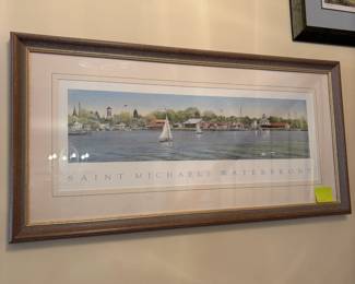 R21 - $30. Saint Michaels Waterfront. Print by Lucia deLeiris. Frame it measures 31" wide x 16" tall. 