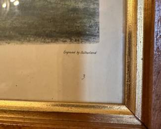 R28 - $250. Pair of Antique Equestrian Engravings. "Preparing to Start" & "Training". Engraved by Sutherland. Measures 22.25" x 11.5" tall. Beautiful antique wooden frames.