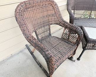 R67 - $100. Porch Rocking Chair & Bench with 1 side table. No cushions - but still in very good shape. 