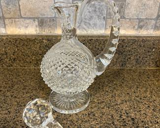 R57 - $125. Vintage Waterford Alana Prestige Claret Wine Decanter & Stopper. Top of handle is 9.75" tall. With stopper it is 12". 
