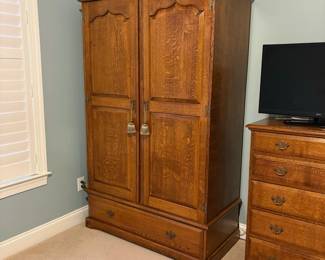 R52 - $1,250 Each. (2 Available - this is #2) English Wardrobe from "The Royal Oak Furniture Company" in England. Online listed as Balmoral Two Door Ladies Wardrobe in Oak. Shelf and clothes bar are adjustable. *Excellent Condition*. Measures 46" wide x 24" deep x 76" tall.  We do have the directions to take this apart to move in pieces. If you're interested send your offers early so we're not taking apart at the last minute!
