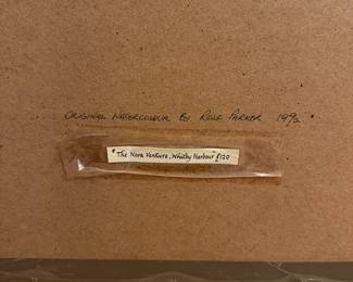 R27 - $125. Original Watercolor by Rolf Parker. "The Nova Venture, Whitby Harbour". Framed it measures 17.25" x 21.25". 