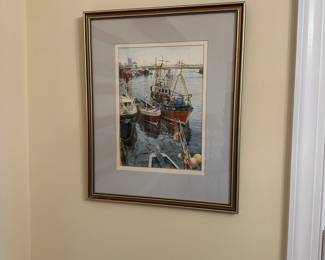 R27 - $125. Original Watercolor by Rolf Parker. "The Nova Venture, Whitby Harbour". Framed it measures 17.25" x 21.25". 