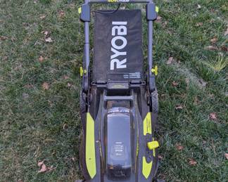 R98 - $40. Ryobi Push Mower - Untested. We have 1 battery and it requires 2 to run. No charger. AS IS. 