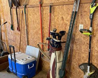 Garage items, golf clubs