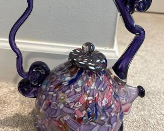Original Paul Counts Handblown Millefiori Overlay California Art Glass Teapot