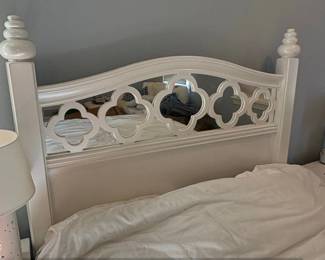 White Twin Bed Frame with Decorative Headboard second image
