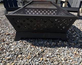 Square Metal Fire Pit with Mesh Screen and Decorative Lattice second image