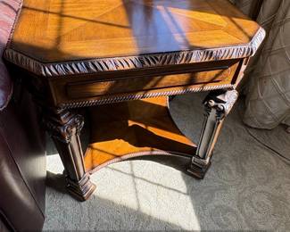 Octagonal Inlay Wood End Table with Carved Accents  Karpen Furniture