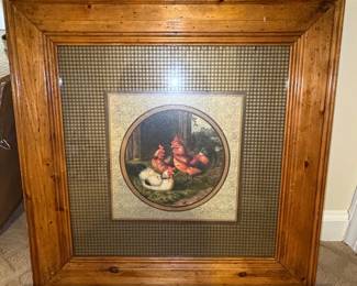 Framed Print of Chickens in a Rustic Setting
