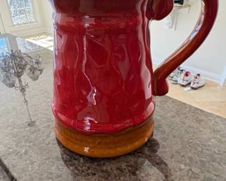Red Ceramic Pitcher with Brown Glaze