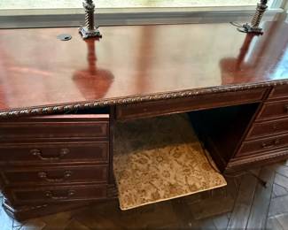 Solid Mahogany Pedestal Desk with Tan Leather Top second image