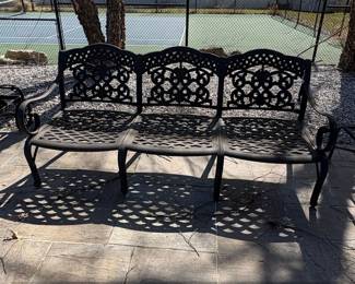 Ornate Cast Iron Garden Bench with Rose and Scrollwork Design