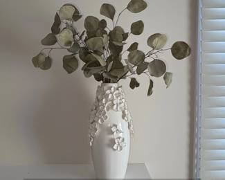 White Ceramic Vase with D Floral Appliqus