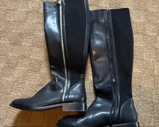 Michael Kors Black Leather KneeHigh Boots with Side Zipper and Elastic Panel second image