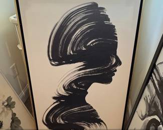 Abstract Silhouette Portrait Wall Art  Black and White Brush Strokes