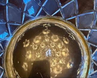 Vintage Crystal Punch Bowl with Silver Tone Metal Frame and Figural Medallion second image