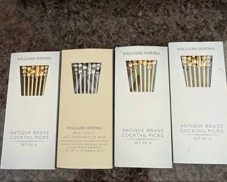 Williams Sonoma Antique Brass  Silver Cocktail Picks each