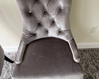 Grey Velvet Tufted Dining Chair with Crystal Accents