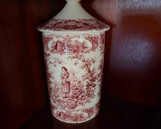 Red Toile Ceramic Canister with Lid