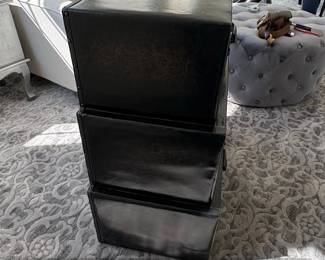 Black Faux Leather Trunk Dresser with Three Drawers second image
