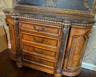 Michael Amini Villa Valencia Italian Style Mahogany and Marble Top Sideboard Credenza