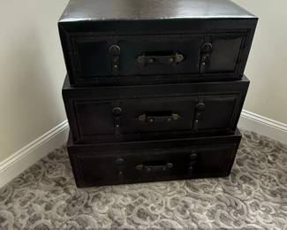 Vintage Faux Leather Stacked Storage Chests