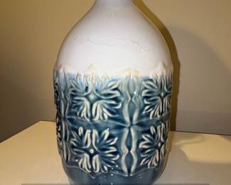 Ceramic Ginger Jar Table Lamp with Embossed Blue Floral Pattern second image
